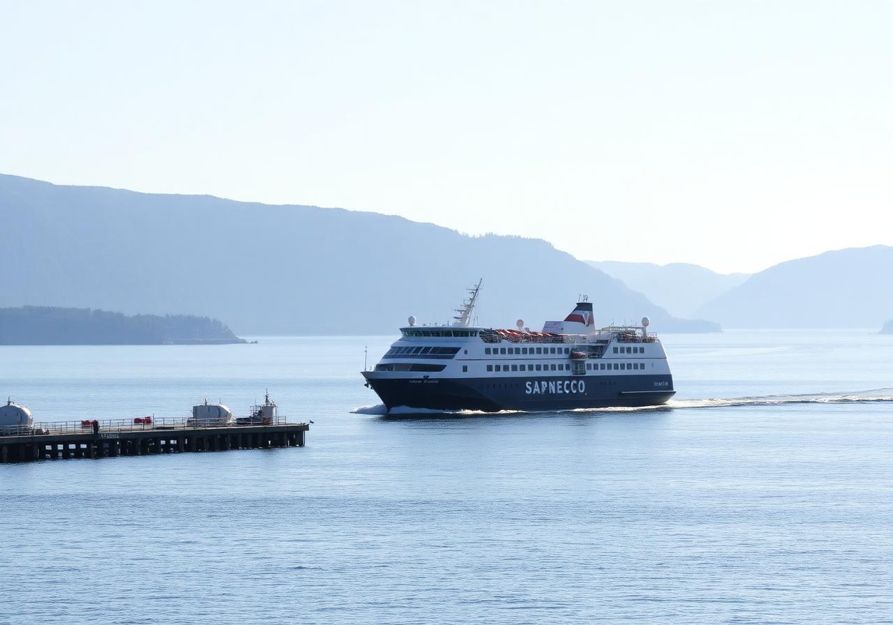 Nesoddbåten på vei inn til Nesoddtangen i klart vær